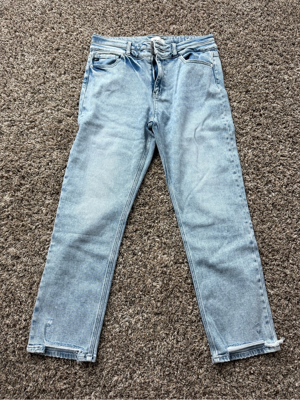 KanCan Pale Blue Straight Leg Jeans with Raw Hem